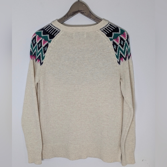 Old Navy NEW Women eggshell-white black pink green Cotton Peacock Sweater Size S - Picture 4 of 9